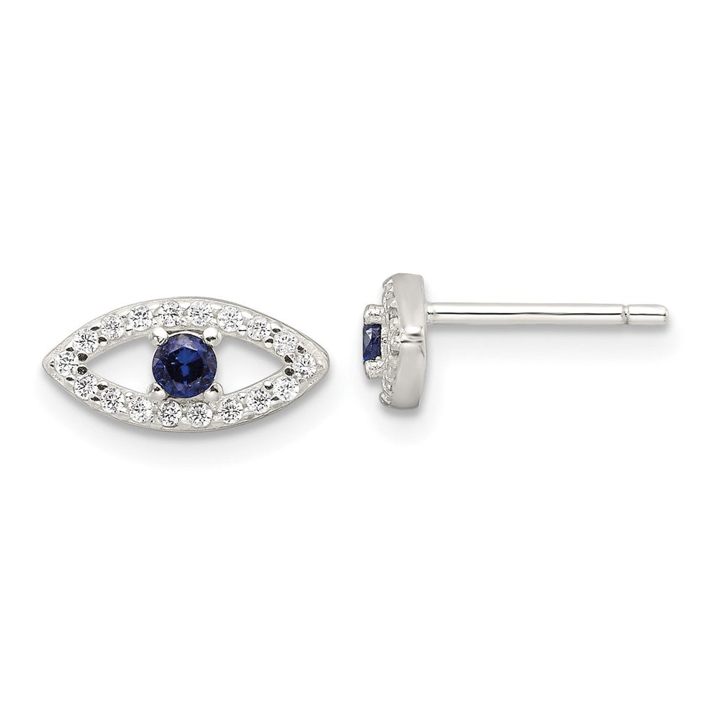 Sterlingsilber E-coating Poliert Blau & Weiß Zirkonia Böse Auge Ohrstecker