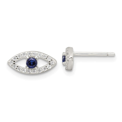 Sterlingsilber E-coating Poliert Blau & Weiß Zirkonia Böse Auge Ohrstecker