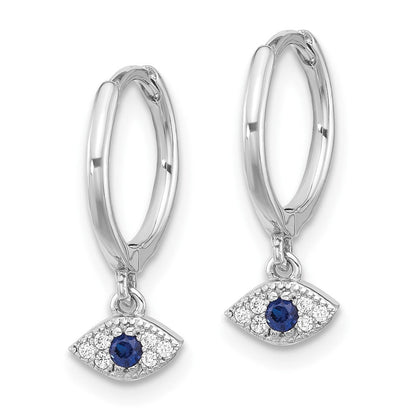 Sterlingsilber Rhodiniert Blau & Weiß Zirkonia Böse Auge Hängend Creolen