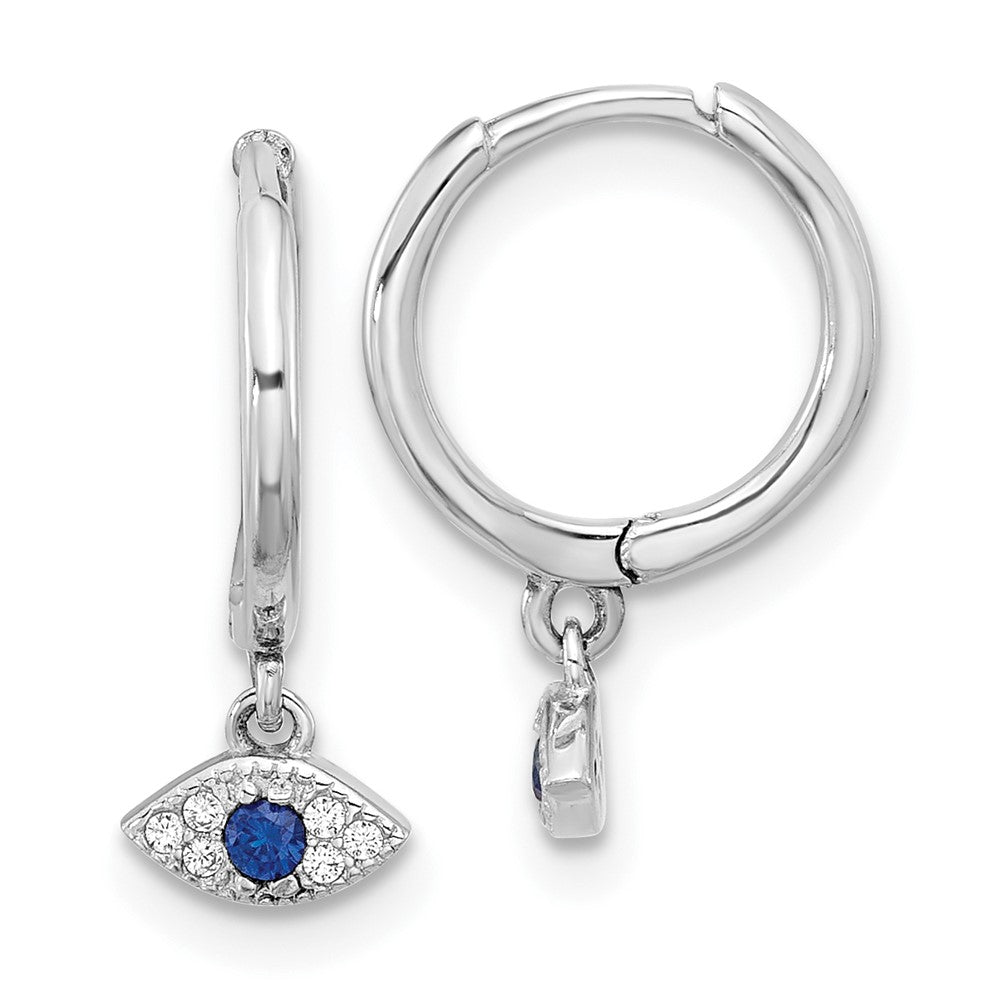 Sterlingsilber Rhodiniert Blau & Weiß Zirkonia Böse Auge Hängend Creolen