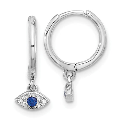 Sterlingsilber Rhodiniert Blau & Weiß Zirkonia Böse Auge Hängend Creolen