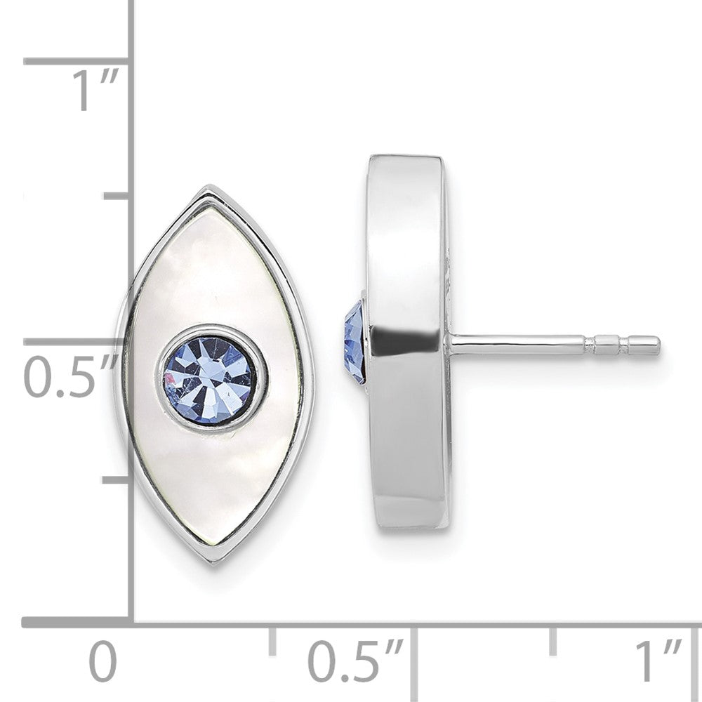 Sterlingsilber Rhodiniert Poliert Perlmutt & Blau Kristall Böse Auge Stecker Ohrring