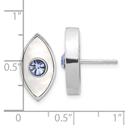 Sterlingsilber Rhodiniert Poliert Perlmutt & Blau Kristall Böse Auge Stecker Ohrring