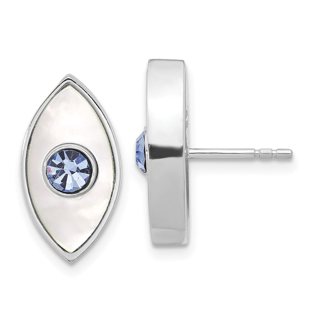 Sterlingsilber Rhodiniert Poliert Perlmutt & Blau Kristall Böse Auge Stecker Ohrring