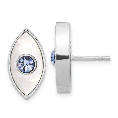 Sterlingsilber Rhodiniert Poliert Perlmutt & Blau Kristall Böse Auge Stecker Ohrring