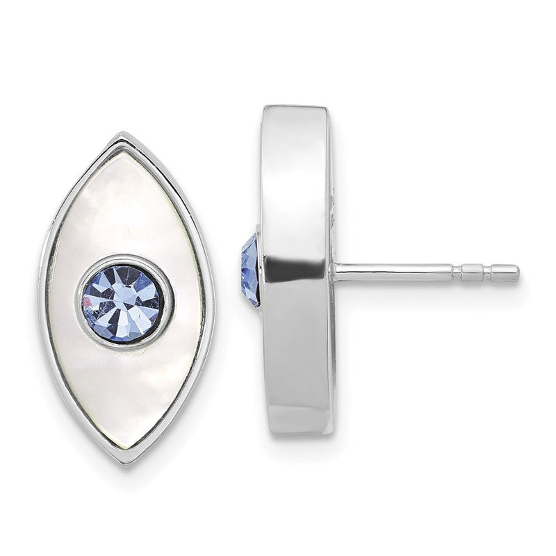 Sterlingsilber Rhodiniert Poliert Perlmutt & Blau Kristall Böse Auge Stecker Ohrring