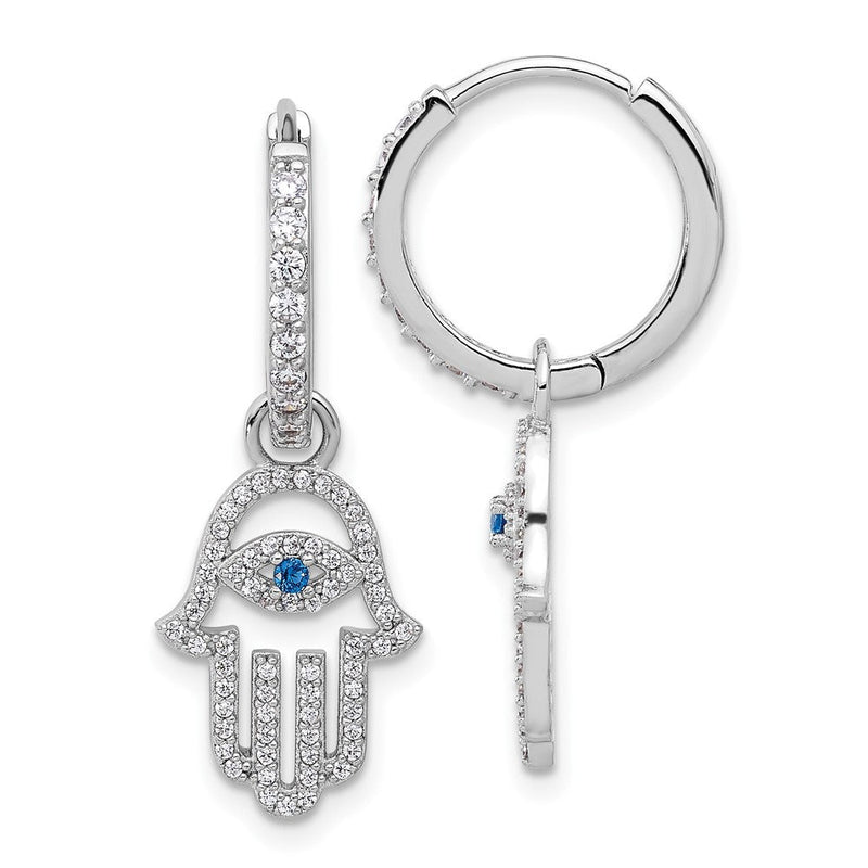 Sterlingsilber Rhodiniert Blau/white Zirkonia Böse Auge Hamsa Hängend Creolen