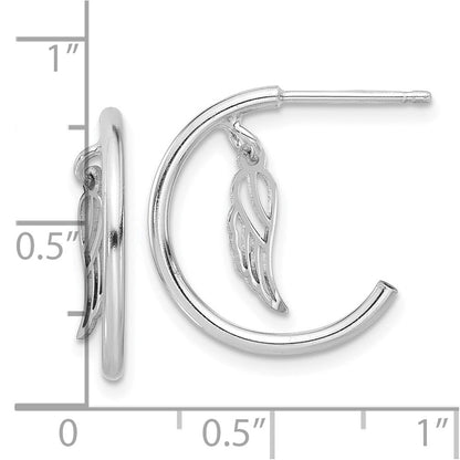 Sterlingsilber Rhodiniert Poliert Flügel Hängend Stecker C- Creolen