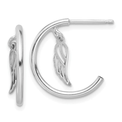 Sterlingsilber Rhodiniert Poliert Flügel Hängend Stecker C- Creolen