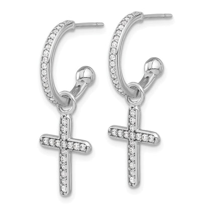 Sterlingsilber Poliert Zirkonia Hängend Kreuz Stecker C- Creolen