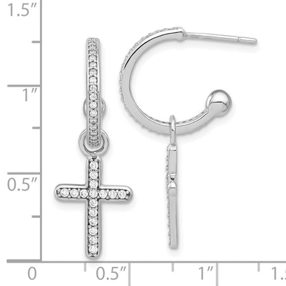 Sterlingsilber Poliert Zirkonia Hängend Kreuz Stecker C- Creolen