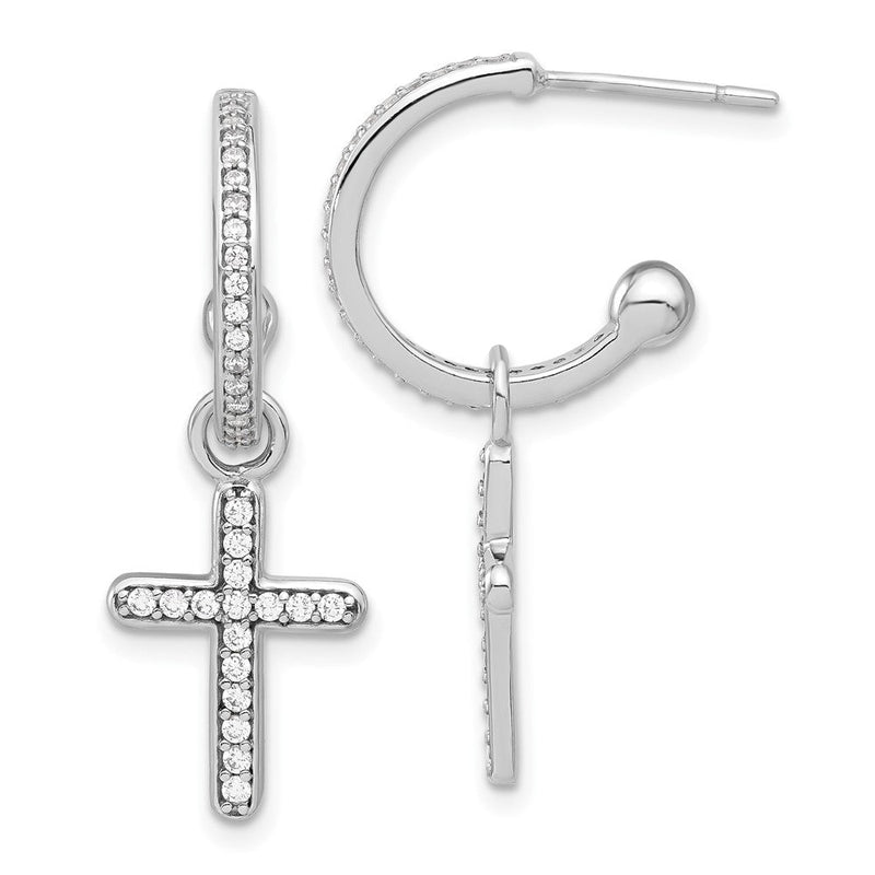 Sterlingsilber Poliert Zirkonia Hängend Kreuz Stecker C- Creolen