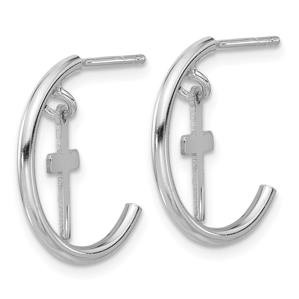 Sterlingsilber Rhodiniert Poliert Kreuz Hängend Stecker C- Creolen