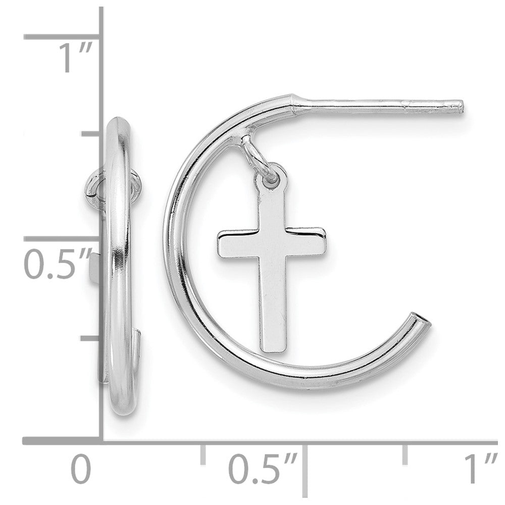 Sterlingsilber Rhodiniert Poliert Kreuz Hängend Stecker C- Creolen