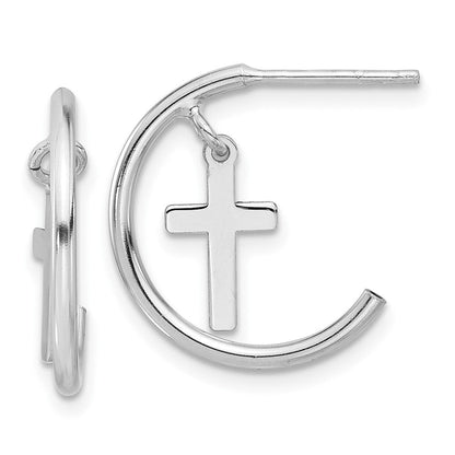 Sterlingsilber Rhodiniert Poliert Kreuz Hängend Stecker C- Creolen