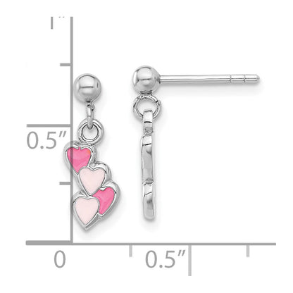 Sterlingsilber Rhodiniert Rosa Emailliert Herzen Stecker Ohrhänger