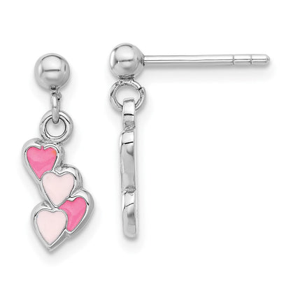 Sterlingsilber Rhodiniert Rosa Emailliert Herzen Stecker Ohrhänger