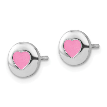 Sterlingsilber Rhodiniert Rosa Emailliert Herz Kreis Ohrstecker