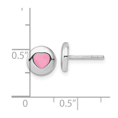 Sterlingsilber Rhodiniert Rosa Emailliert Herz Kreis Ohrstecker