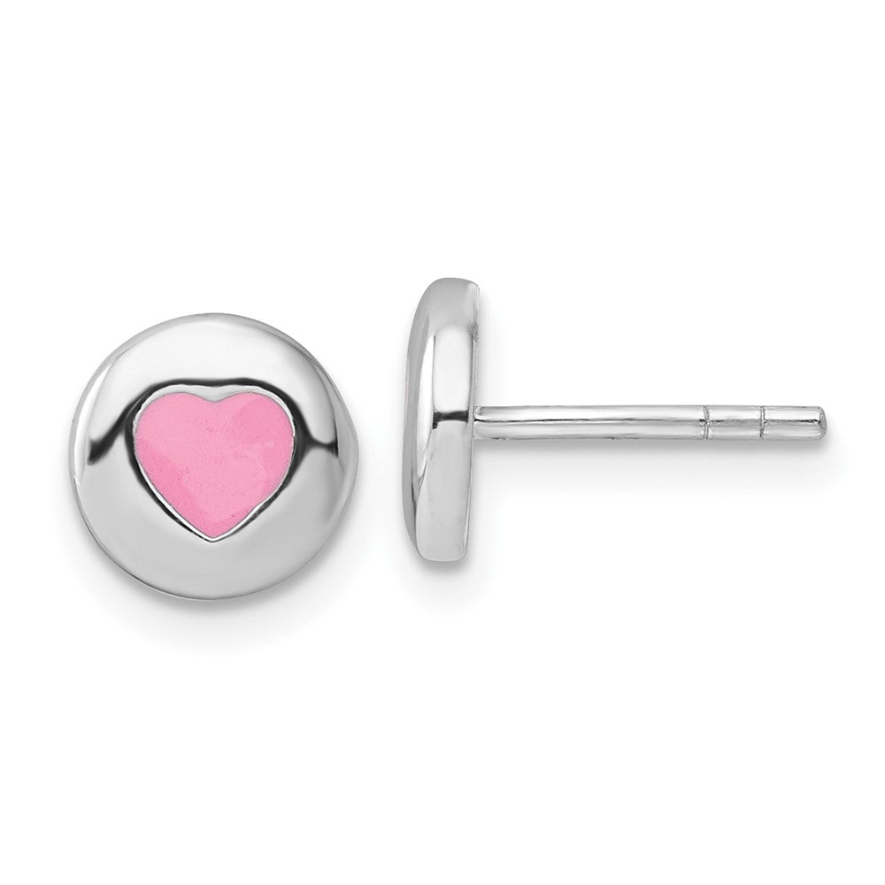 Sterlingsilber Rhodiniert Rosa Emailliert Herz Kreis Ohrstecker