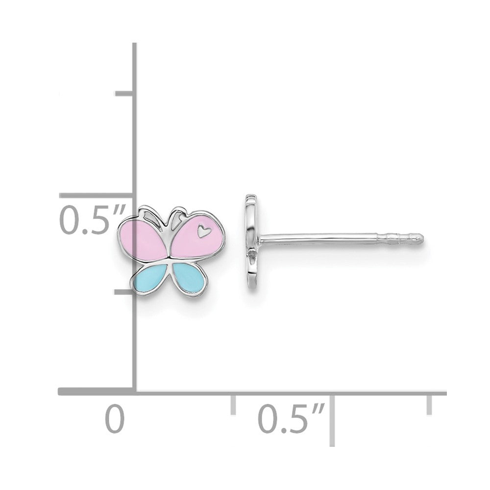 Sterlingsilber Rhodiniert Blau/pink Emaille Schmetterling Kinder Ohrstecker