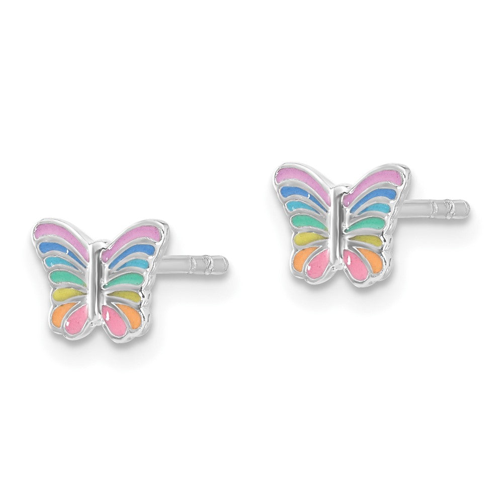 Sterlingsilber Rhodiniert Regenbogen Emaille Schmetterling Kinder Ohrstecker