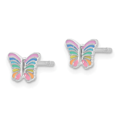 Sterlingsilber Rhodiniert Regenbogen Emaille Schmetterling Kinder Ohrstecker
