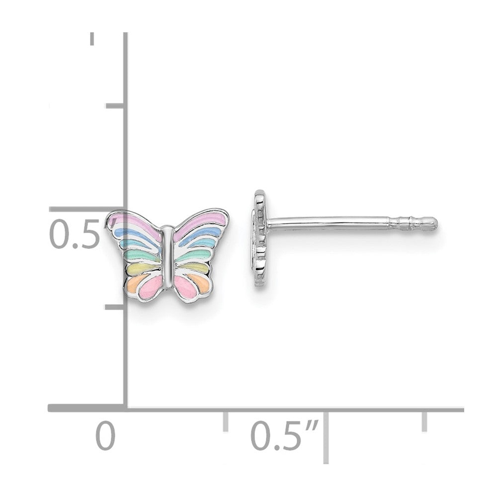 Sterlingsilber Rhodiniert Regenbogen Emaille Schmetterling Kinder Ohrstecker