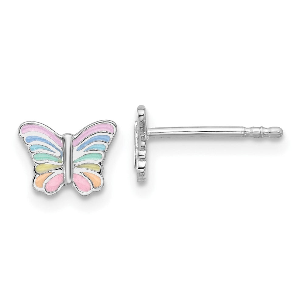 Sterlingsilber Rhodiniert Regenbogen Emaille Schmetterling Kinder Ohrstecker