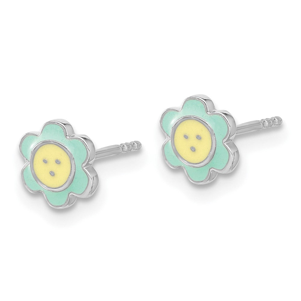 Sterlingsilber Rhodiniert Emaille Blume Kinder Ohrstecker