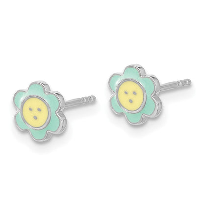 Sterlingsilber Rhodiniert Emaille Blume Kinder Ohrstecker