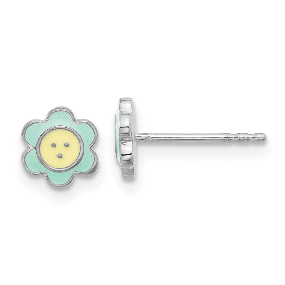 Sterlingsilber Rhodiniert Emaille Blume Kinder Ohrstecker
