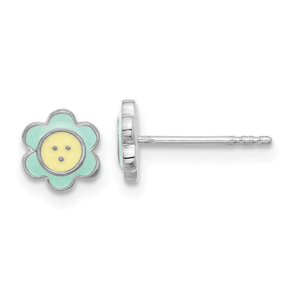 Sterlingsilber Rhodiniert Emaille Blume Kinder Ohrstecker