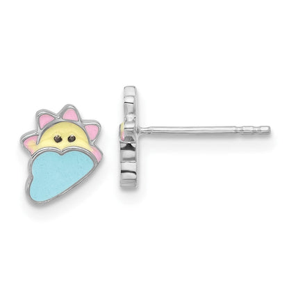 Sterlingsilber Rhodiniert Kinder Emaille Sonne und Cloud Ohrringe