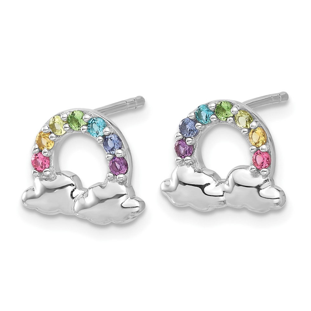 Sterlingsilber Rhodiniert Kristall Regenbogen & Clouds Kinder Stecker Earrin