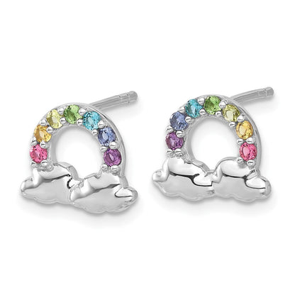 Sterlingsilber Rhodiniert Kristall Regenbogen & Clouds Kinder Stecker Earrin