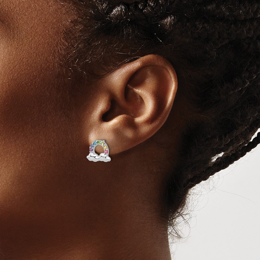 Sterlingsilber Rhodiniert Kristall Regenbogen & Clouds Kinder Stecker Earrin