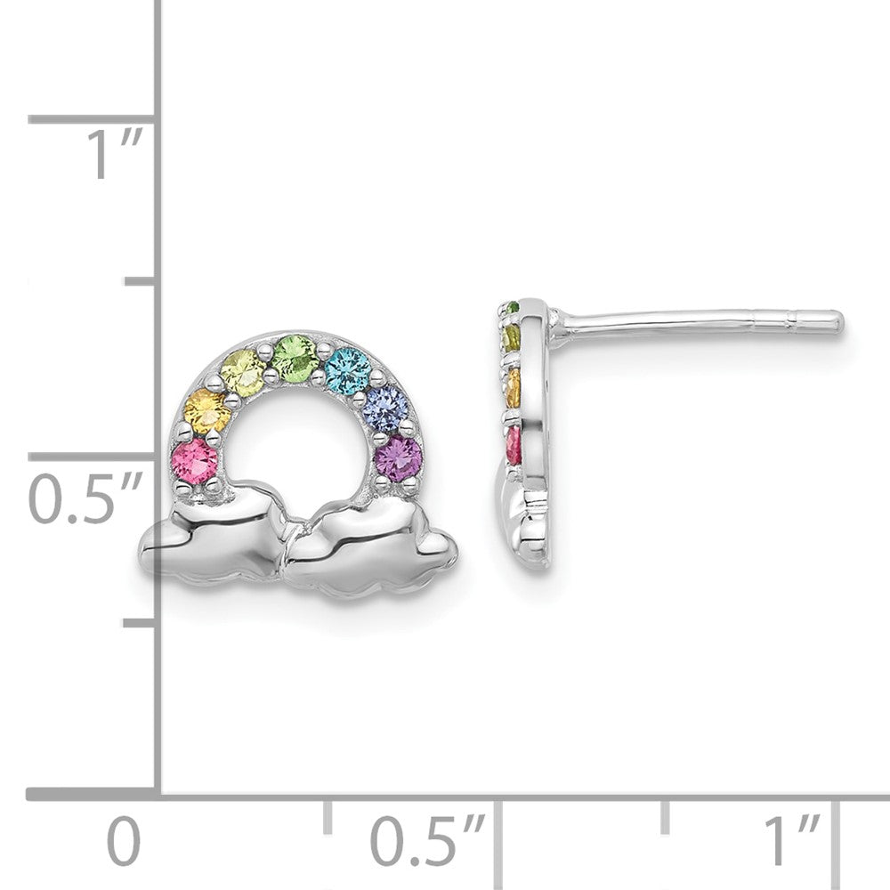 Sterlingsilber Rhodiniert Kristall Regenbogen & Clouds Kinder Stecker Earrin