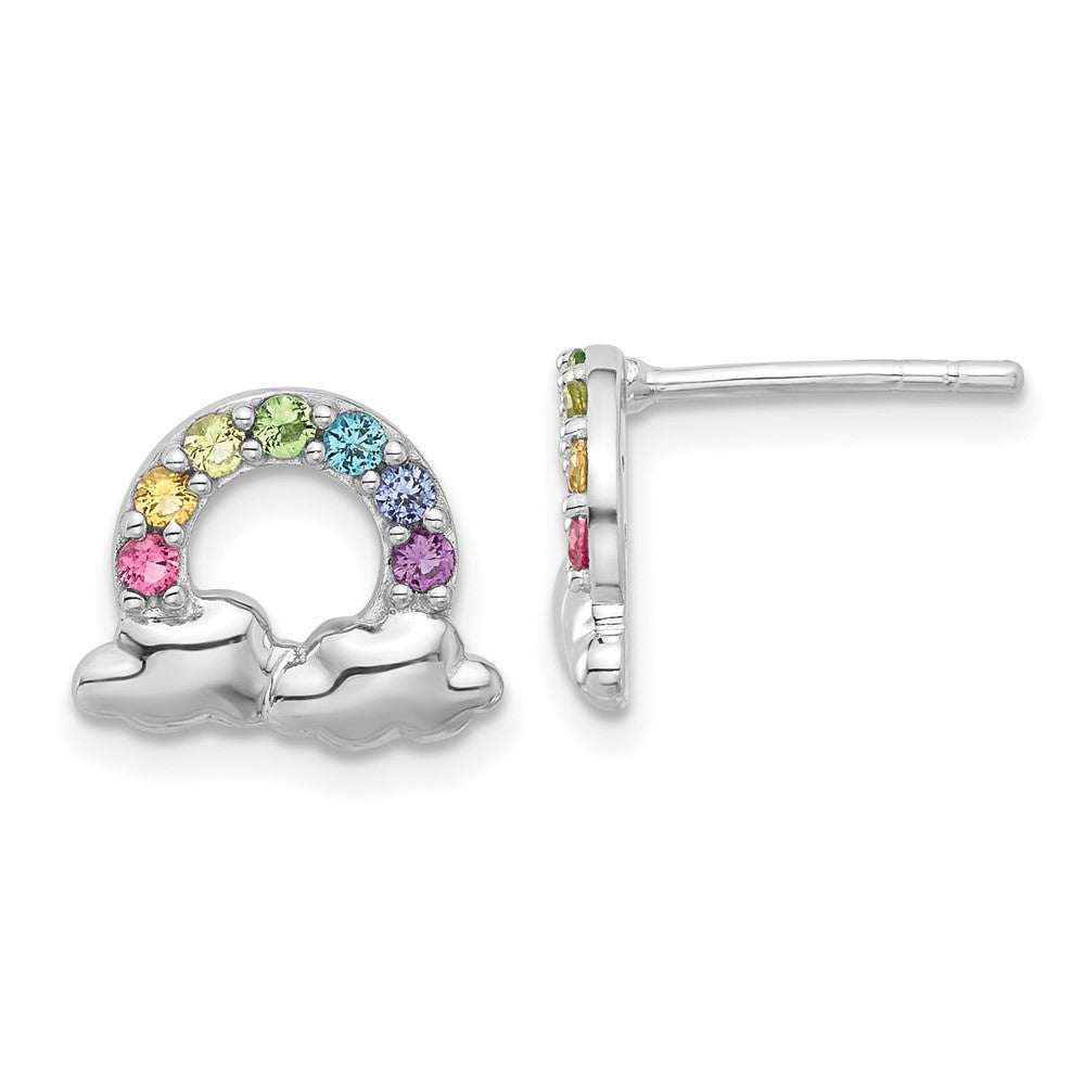 Sterlingsilber Rhodiniert Kristall Regenbogen & Clouds Kinder Stecker Earrin