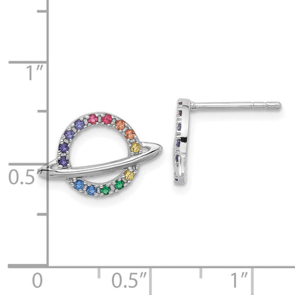 Sterlingsilber Rhodiniert Mehrfarbig Kristall Planet Kinder Stecker Ohrring