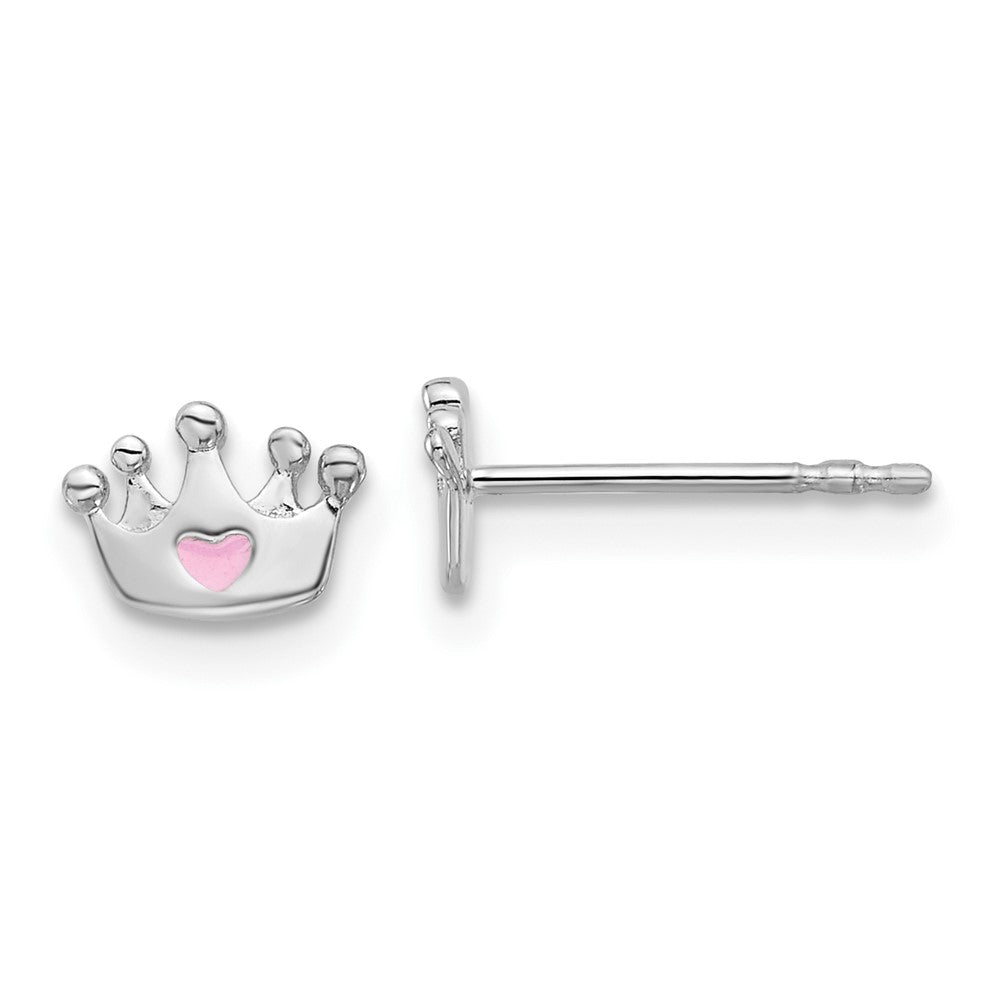 Sterlingsilber Rhodiniert Rosa Emaille Herz Krone Kinder Ohrstecker