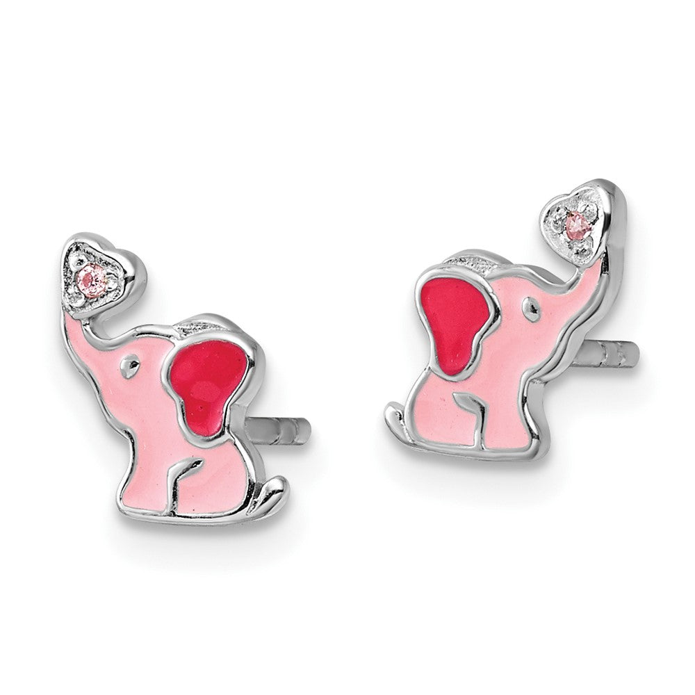 Sterlingsilber Rhodiniert Rosa Emaille & Zirkonia Elefant Kinder Ohrstecker