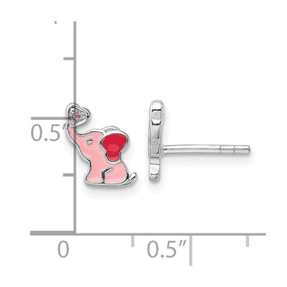 Sterlingsilber Rhodiniert Rosa Emaille & Zirkonia Elefant Kinder Ohrstecker