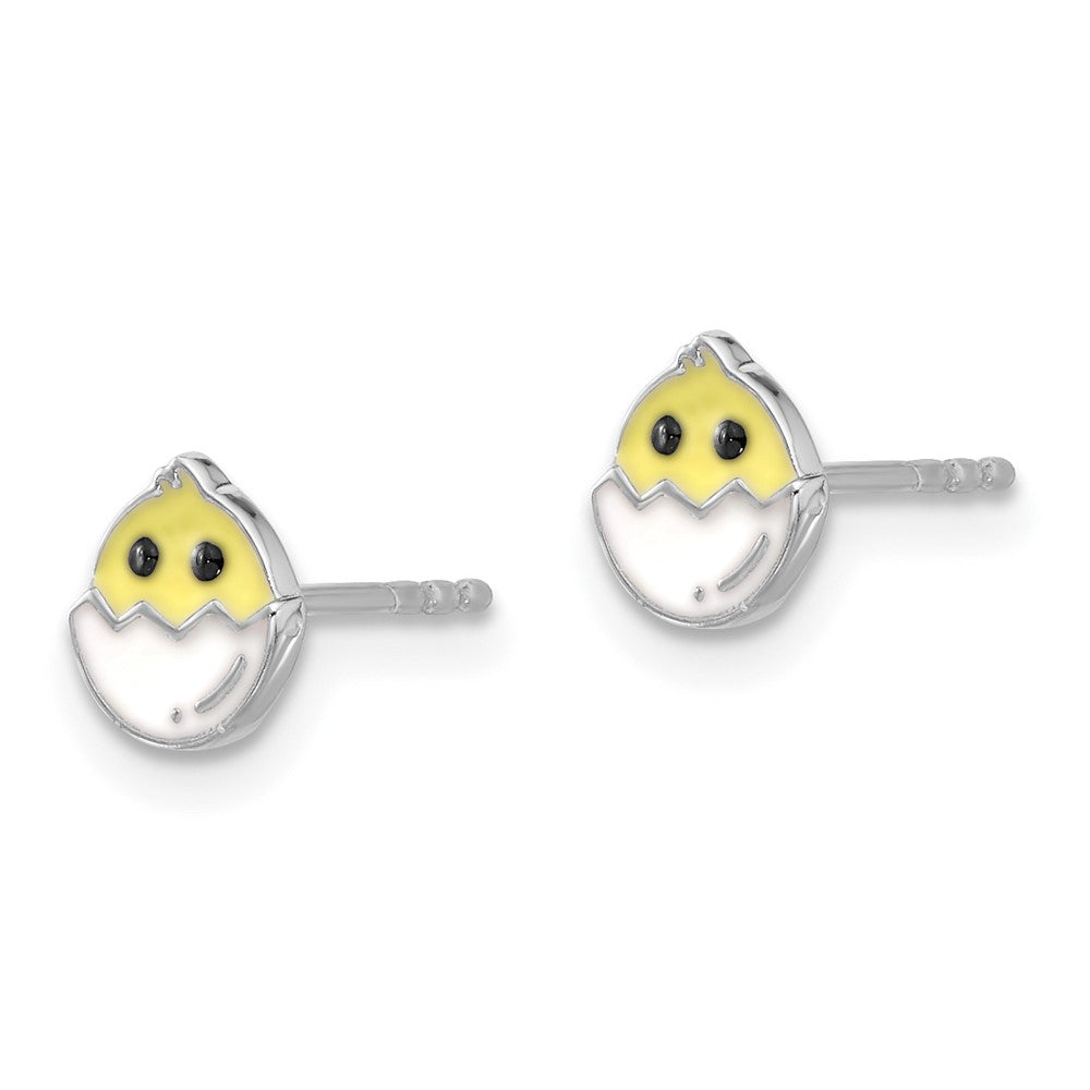 Sterlingsilber Rhodiniert Emaille Chick in Egg Kinder Ohrstecker