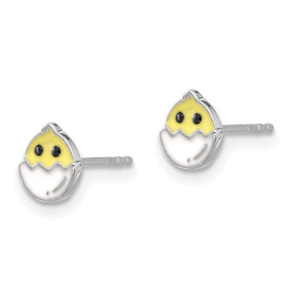 Sterlingsilber Rhodiniert Emaille Chick in Egg Kinder Ohrstecker
