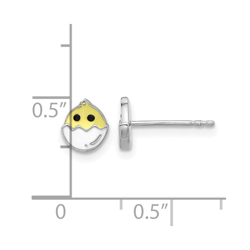 Sterlingsilber Rhodiniert Emaille Chick in Egg Kinder Ohrstecker