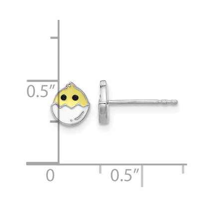 Sterlingsilber Rhodiniert Emaille Chick in Egg Kinder Ohrstecker