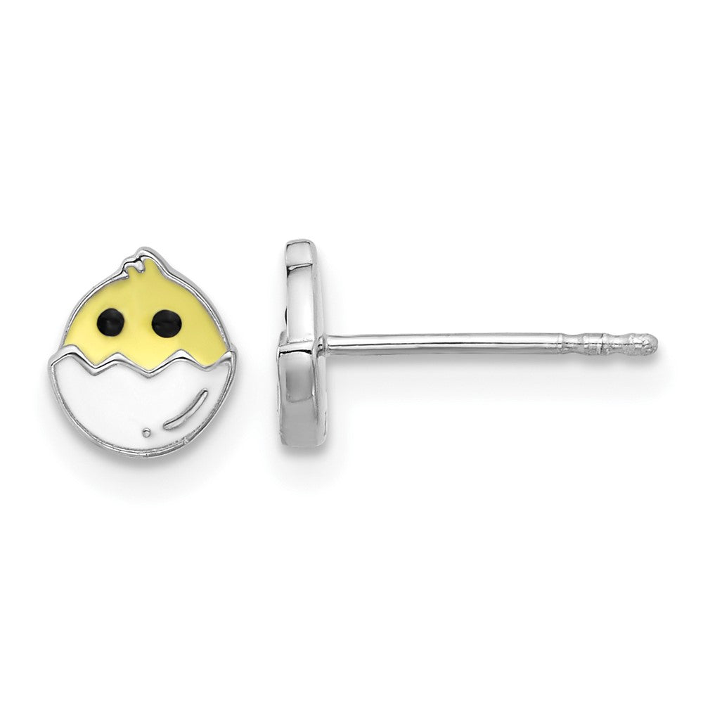 Sterlingsilber Rhodiniert Emaille Chick in Egg Kinder Ohrstecker