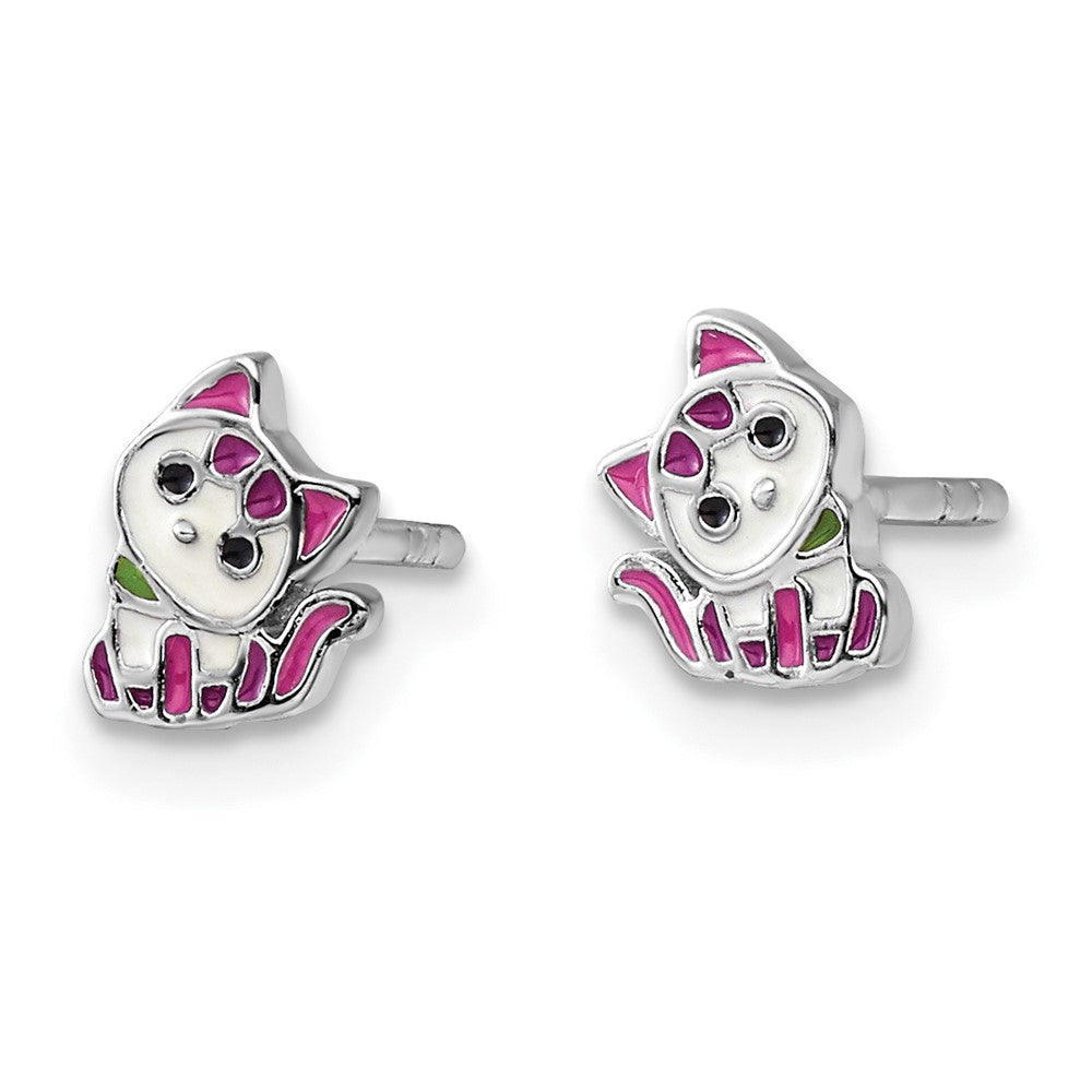 Sterlingsilber Rhodiniert Mehrfarbig Emailliert Kitty Kinder Stecker Ohrring