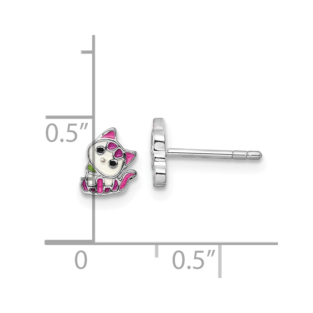 Sterlingsilber Rhodiniert Mehrfarbig Emailliert Kitty Kinder Stecker Ohrring